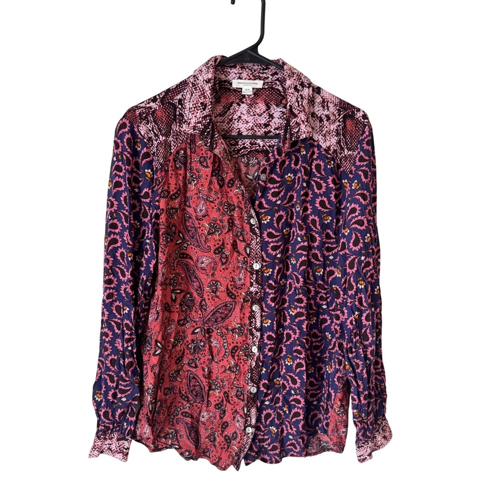 Beachlunchlounge Mixed Print Paisley Snakeskin Button Down Shirt Multicolor M
